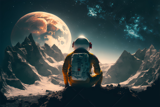 Astronaut on the Moon, looking towards Earth