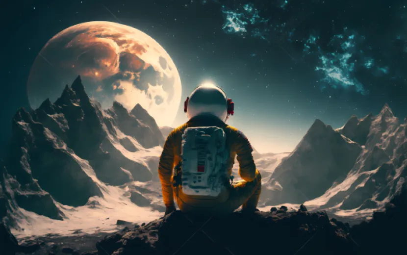 Astronaut on the Moon, looking towards Earth